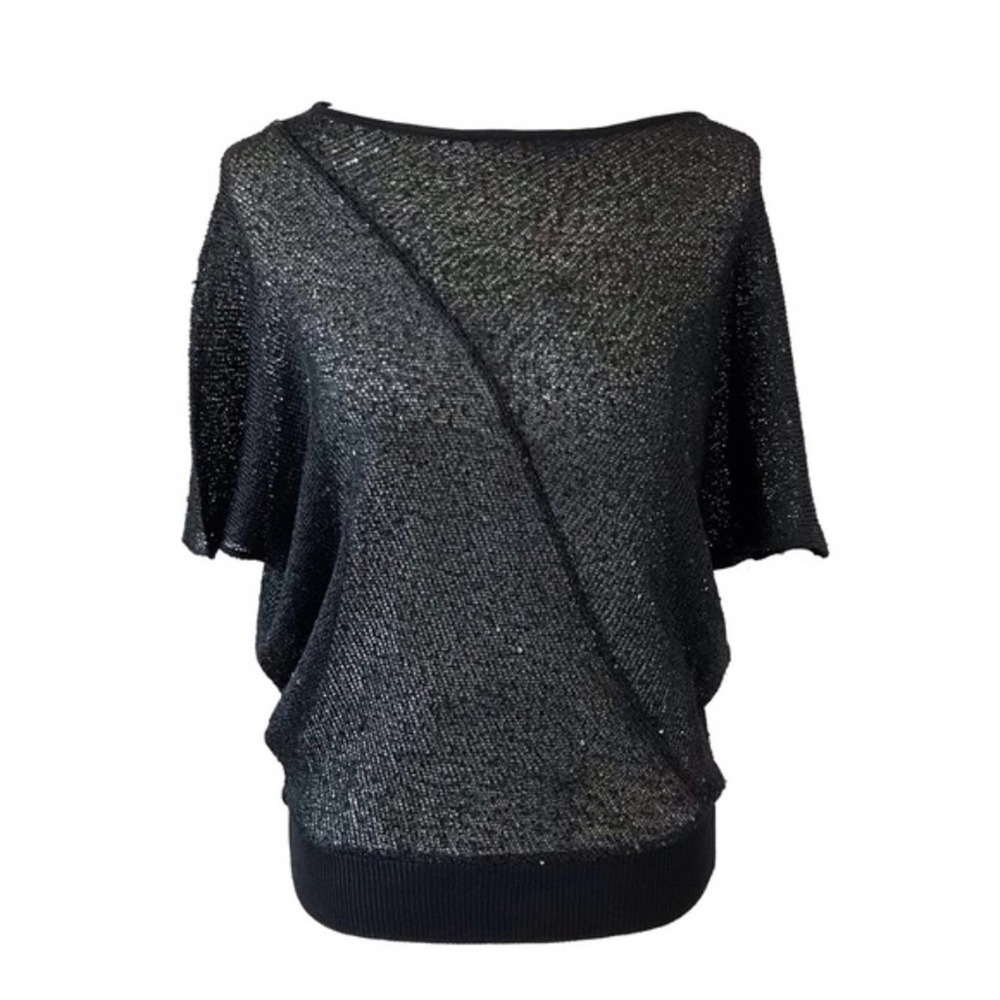 Andrea Jovine Dolman Sleeve Sequin Top Black Sz S